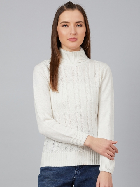 

Cayman Women White Cable Knit Self Design Pullover