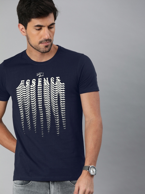 

SPYKAR Men Navy Blue Printed Round Neck T-shirt