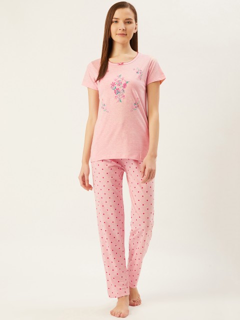 

July Nightwear Women Pink Floral Printed Night Suit