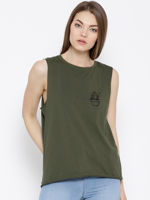 

Vero Moda Olive Green Raw Edge Detail Top