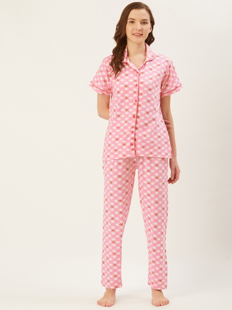 

July Nightwear Women Pink & White Printed Night suit