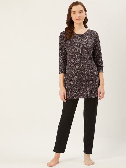 

July Nightwear Women Brown & Black Paisley Print Night suit