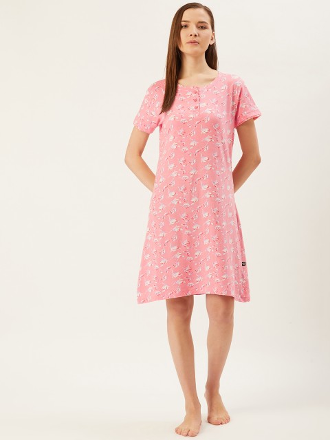 

July Nightwear Women Pink & White Floral Print Sleep Shirt