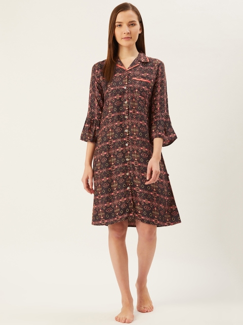 

July Nightwear Women Brown & Pink Tribal Print Shirt Nightdress
