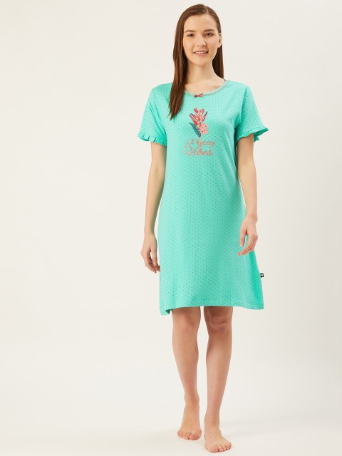 

July Nightwear Women Sea Green & Pink Ditsy Dots & Floral Print Sleep Shirt
