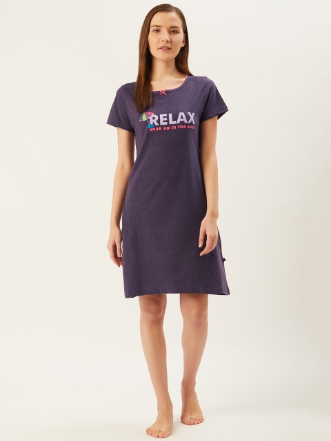 

July Nightwear Purple Typography Printed Sleep Shirt