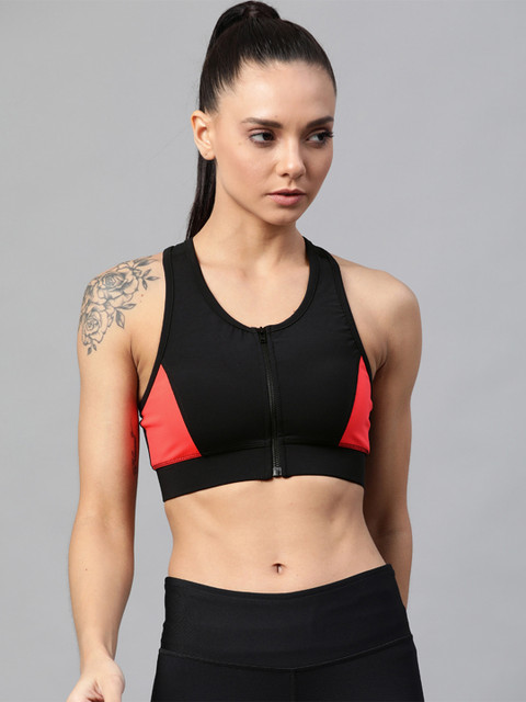 

skyria Black & Orange Colourblocked Non-Wired Non Padded Rapid Dry Sports Bra SSU008A2XS