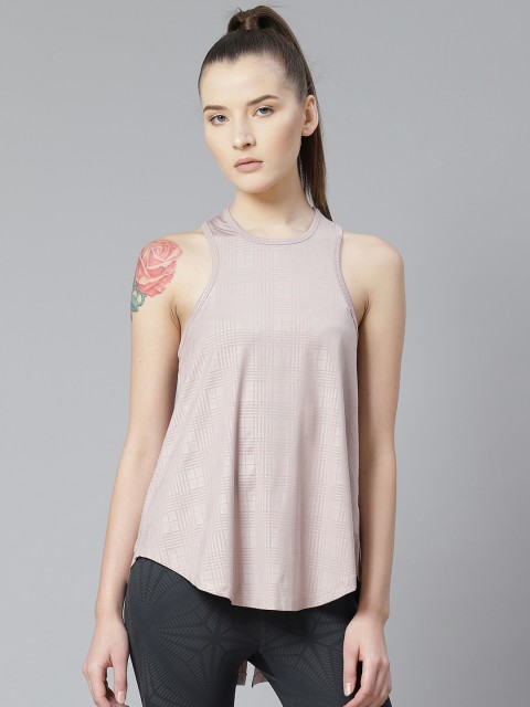 

skyria Women Taupe Checked Styled Back Tank Top, Beige