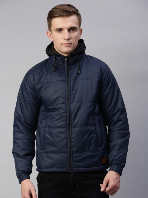 

UNSULLY Men Navy Blue Solid Windcheater Padded Jacket