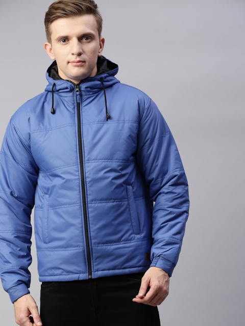 

UNSULLY Men Blue Solid Hooded Windcheater Puffer Jacket