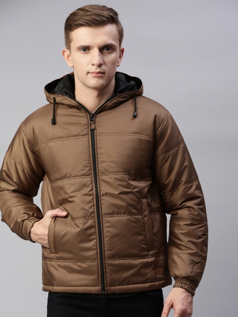 

UNSULLY Men Dark Khaki Solid Hooded Windcheater Puffer Jacket