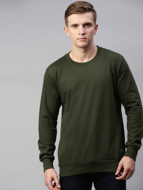 

UNSULLY Men Olive Green Solid Sweatshirt