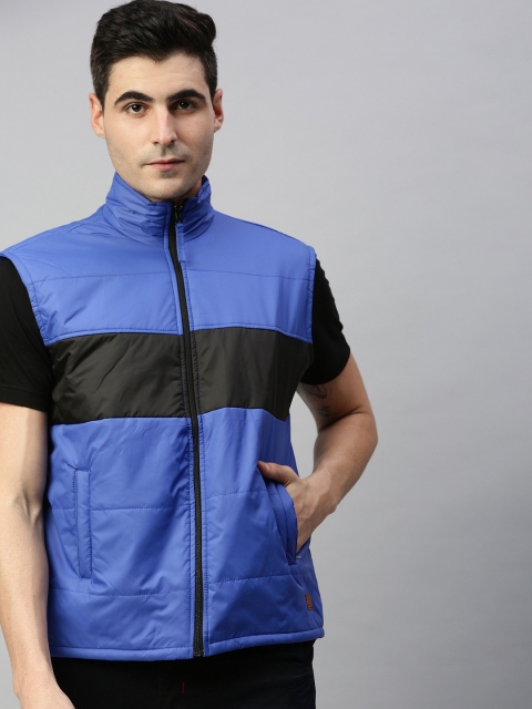 

UNSULLY Men Blue & Black Colourblocked Windcheater Padded Jacket