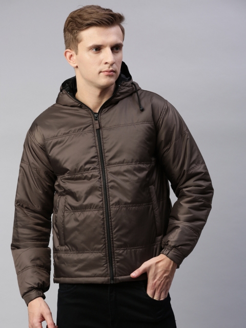 

UNSULLY Men Coffee Brown Solid Hooded Windcheater Puffer Jacket