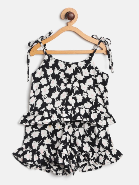 

I AM FOR YOU Girls Black & White Floral Print Two-Piece Jumpsuit