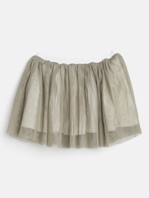 

I AM FOR YOU Girls Olive Green & White Net Layered Flared Skirt