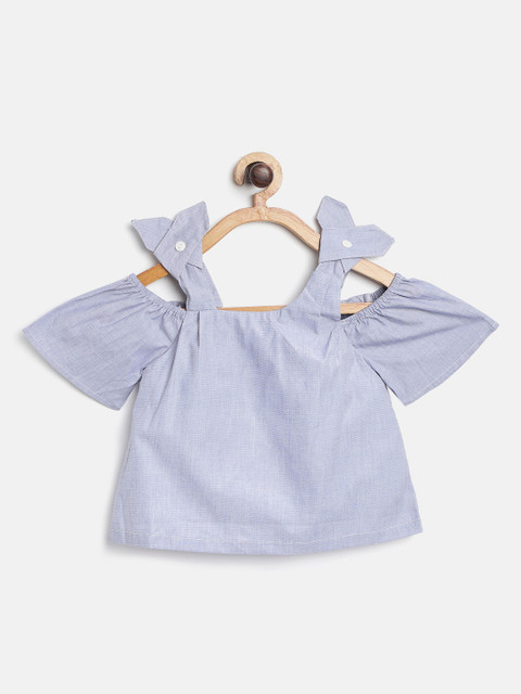 

I AM FOR YOU Girls Blue Solid Bardot Pure Cotton Top