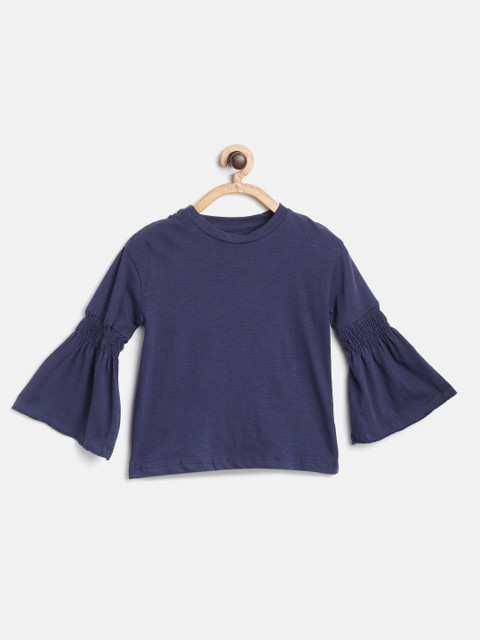 

I AM FOR YOU Girls Navy Blue Solid Pure Cotton Top
