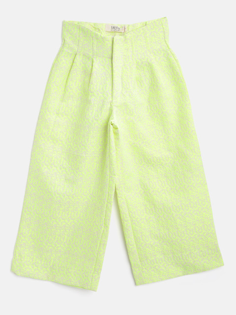 

I AM FOR YOU Girls Fluorescent Green Tailored Fit Self Design Parallel Trousers