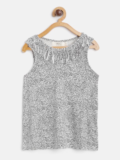 

I AM FOR YOU Girls White & Black Abstract Printed Top