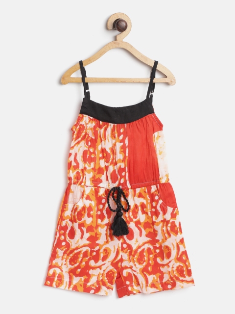 

I AM FOR YOU Girls Orange & White Abstract Print Playsuit