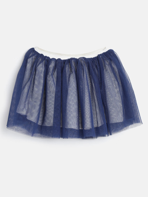

I AM FOR YOU Girls Navy Blue & White Net Layered Flared Skirt