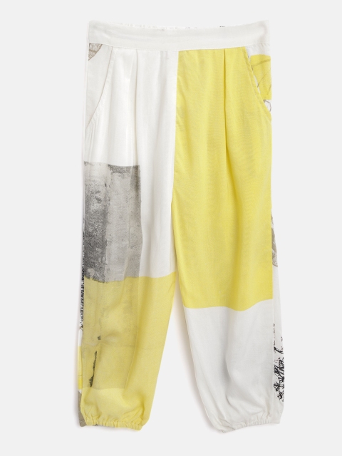 

I AM FOR YOU Girls Yellow & White Tailored Loose Fit Colourblocked Joggers