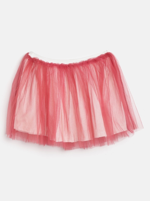 

I AM FOR YOU Girls Coral Red & White Net Layered Flared Skirt