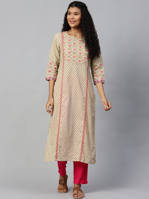 

Rain & Rainbow Women Sea Green & Pink Printed Straight Kurta