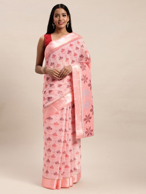 

SANGAM PRINTS Pink Printed Polycotton Saree