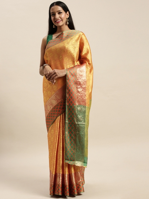 

SANGAM PRINTS Mustard Yellow Design Pure Silk Saree
