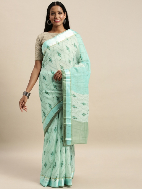 

SANGAM PRINTS Sea Green Printed Polycotton Saree