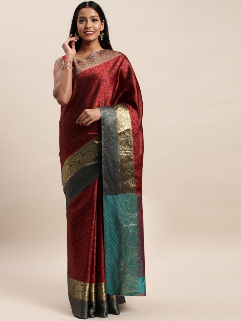 

SANGAM PRINTS Maroon Woven Design Pure Silk Handloom Saree