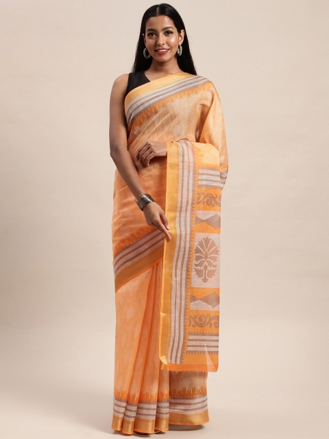 

SANGAM PRINTS Orange Abstract Printed Polycotton Saree