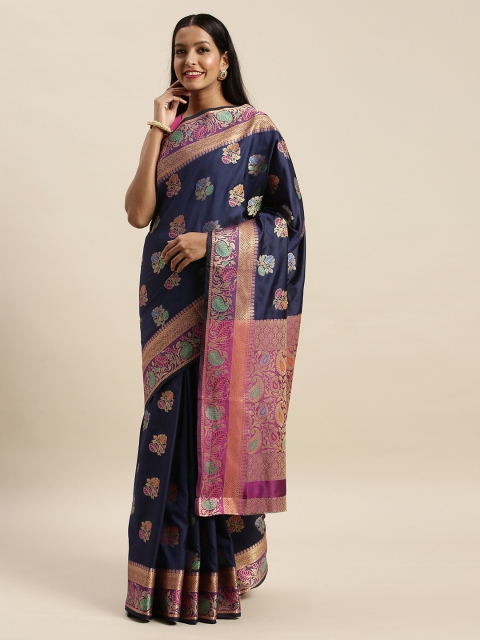 

SANGAM PRINTS Navy Blue Pure Silk Woven Design Banarasi Saree