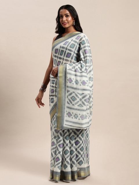 

SANGAM PRINTS Grey & White Polycotton Printed Saree
