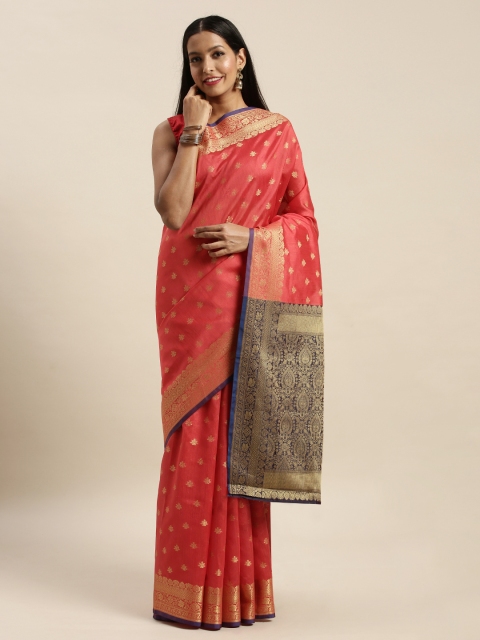 

SANGAM PRINTS Coral Pink Woven Design Pure Silk Saree