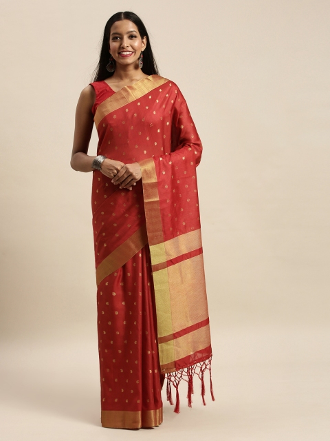 

SANGAM PRINTS Red & Gold-Toned Pure Silk Woven Design Saree