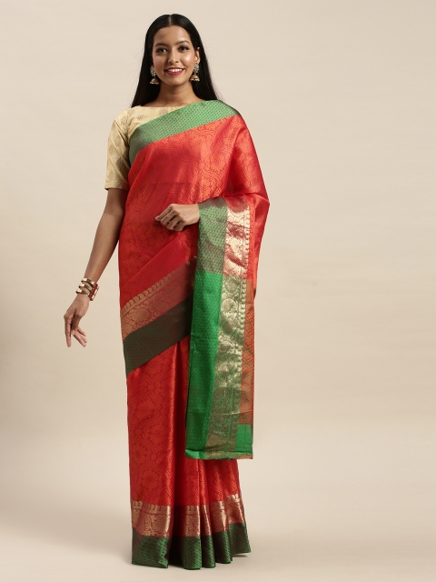 

SANGAM PRINTS Orange Woven Design Pure Silk Handloom Saree