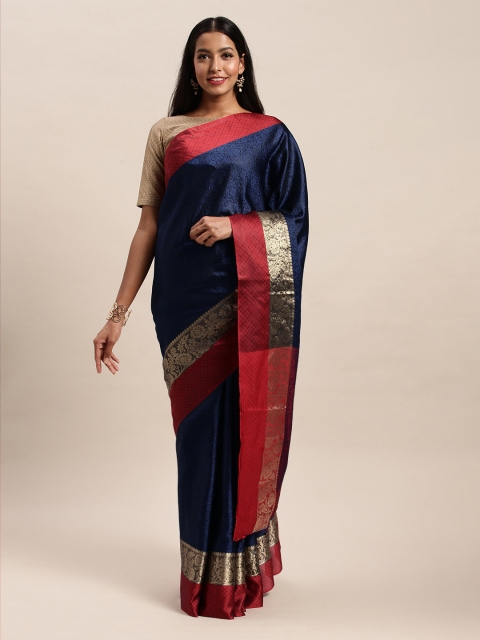 

SANGAM PRINTS Navy Blue Woven Design Pure Silk Handloom Saree