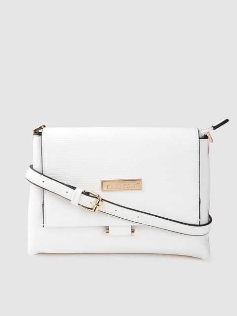 

CARLTON White Snakeskin Textured Sling Bag