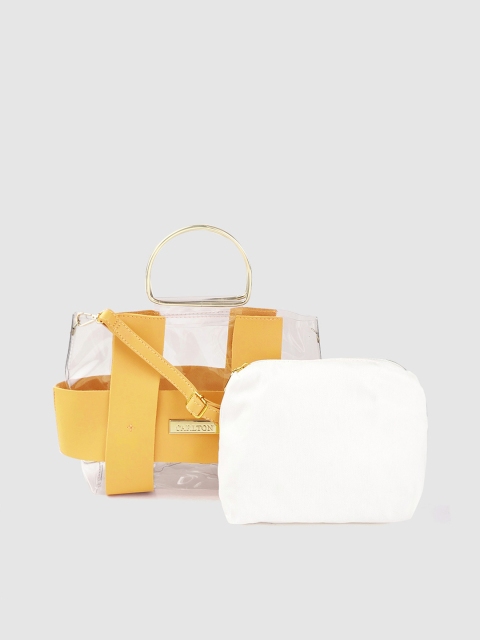 

CARLTON Mustard Yellow & Transparent Colourblocked Handheld Bag with Pouch