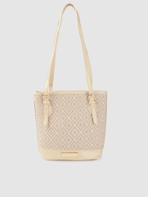 

CARLTON Cream-Coloured & Beige Geometric Self Design Shoulder Bag