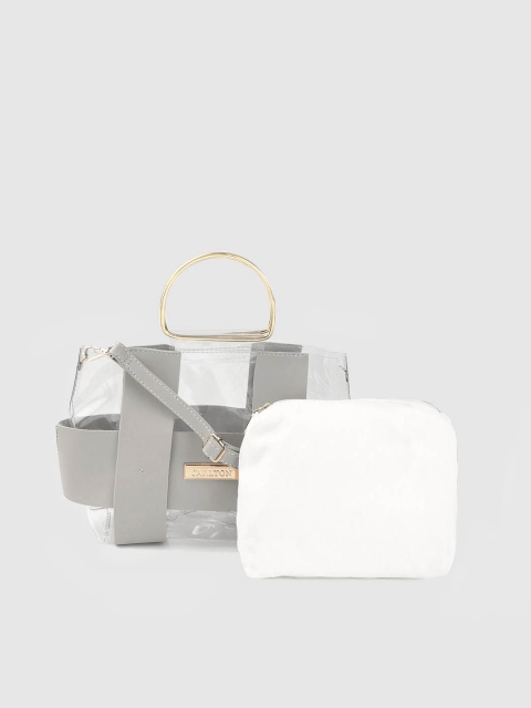

CARLTON Grey & Transparent Solid Handheld Bag with Pouch