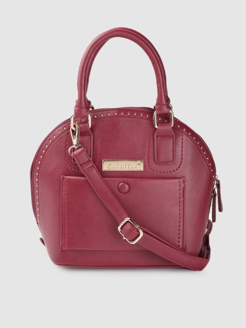 

CARLTON Maroon Solid Handheld Bag with Detachable Sling Strap