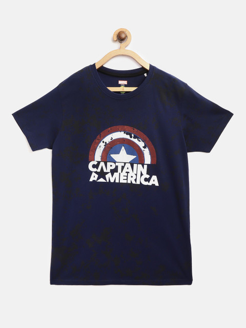 

YK Marvel Boys Navy Blue & White Captain America Print Round Neck T-shirt