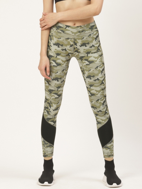 

onesport Women Olive Green & Grey Camouflage Print Training Tights