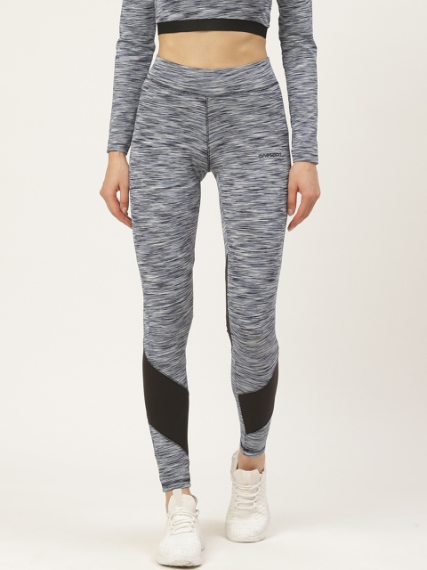 

onesport Women Blue & White Skinny Fit Self-Striped Training Tights