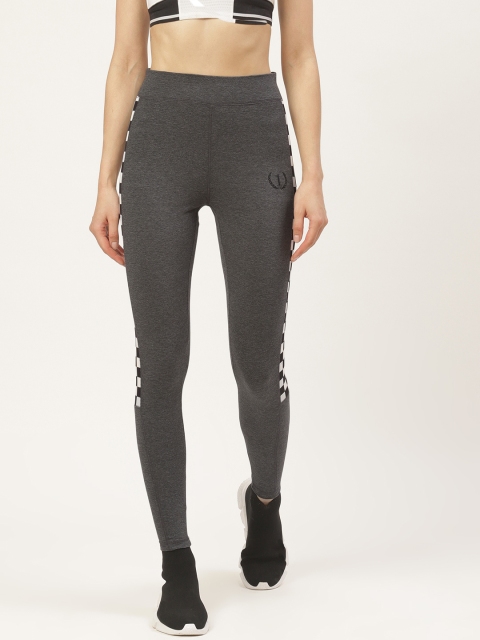 

onesport Women Charcoal Grey Solid High-Rise Cropped Training Tights