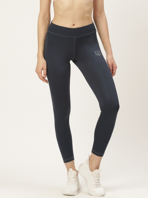 

onesport Women Navy Blue Solid Cropped Training Tights